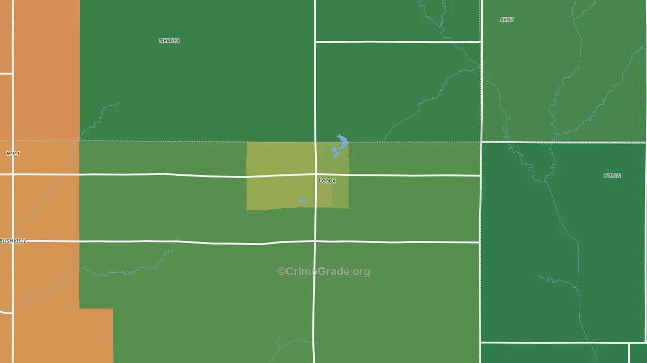 Lenox, IA Map of Vehicle Theft Rates