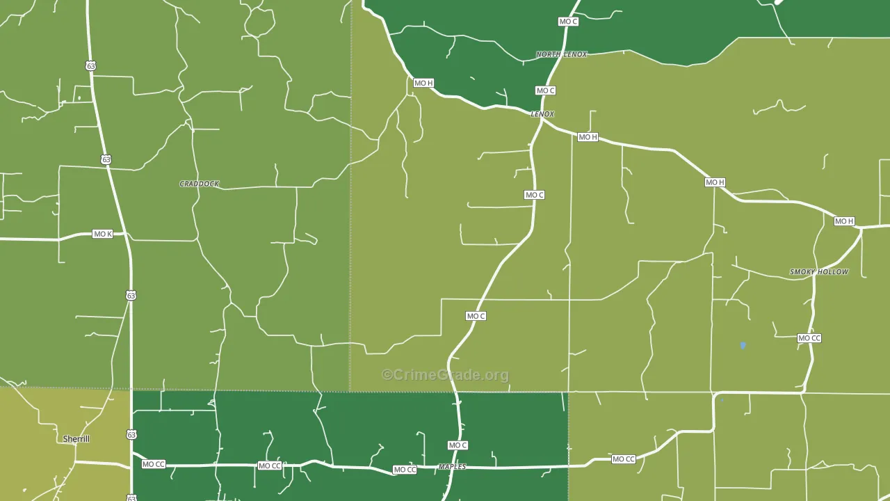 Lenox, MO Map of Vehicle Theft Rates