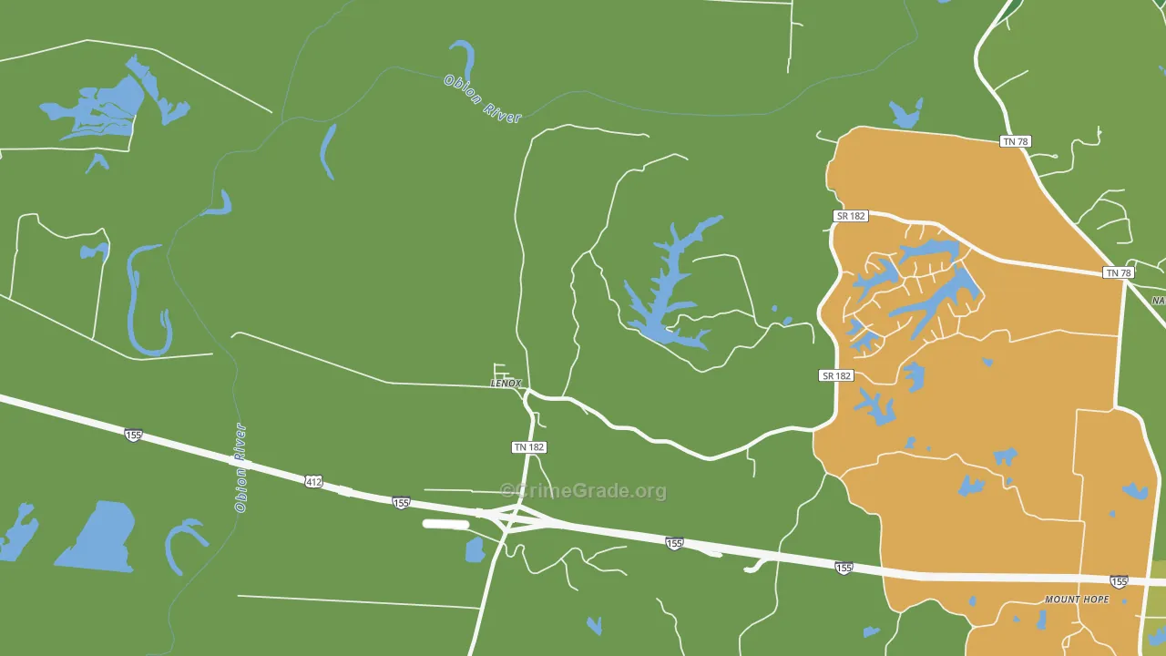 Lenox, TN Map of Vehicle Theft Rates