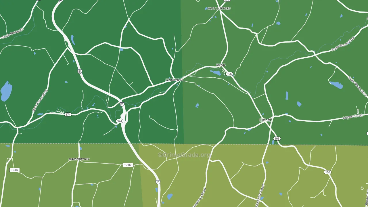 Lenoxville, PA Map of Vehicle Theft Rates