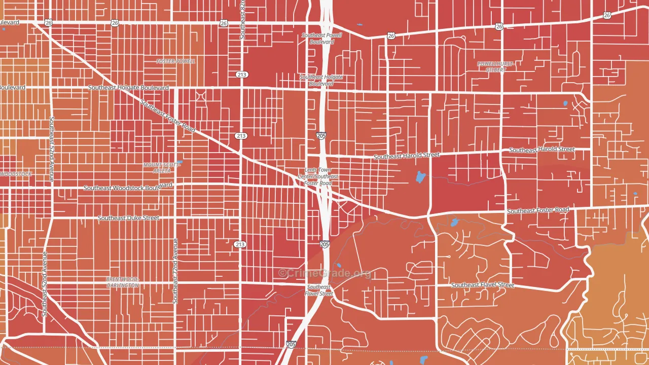 Lents, Portland, OR Map of Vehicle Theft Rates