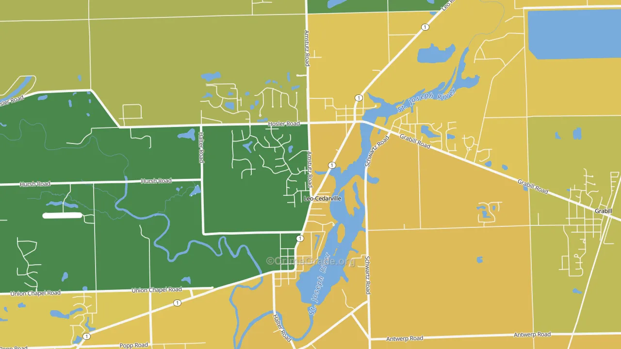 Leo-Cedarville, IN Map of Vehicle Theft Rates