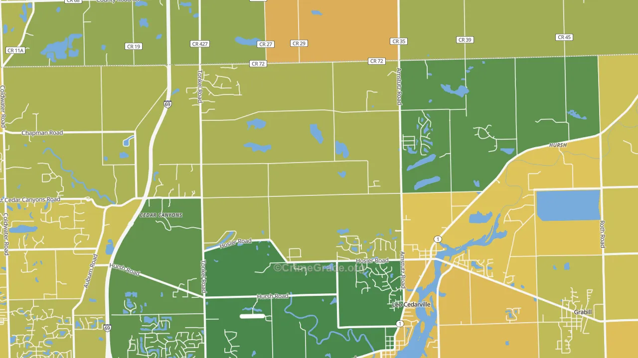 Leo, IN Map of Vehicle Theft Rates