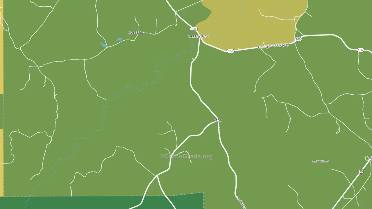 Leon, AL Map of Vehicle Theft Rates