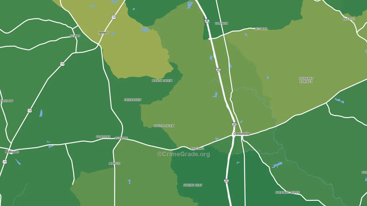 Leon County, TX Map of Vehicle Theft Rates