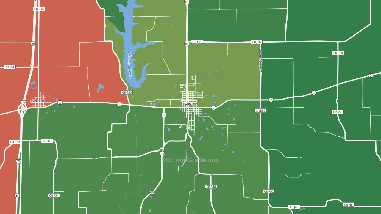 Leon, IA Map of Vehicle Theft Rates