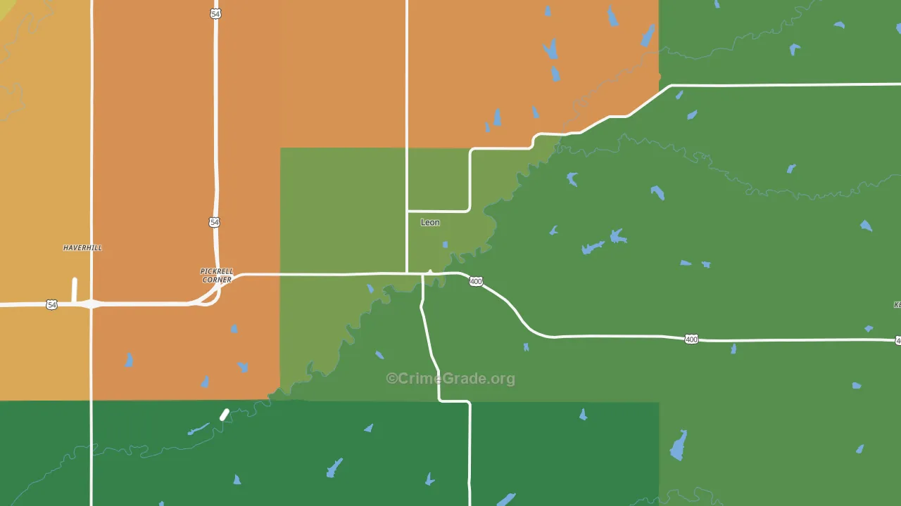 Leon, KS Map of Vehicle Theft Rates