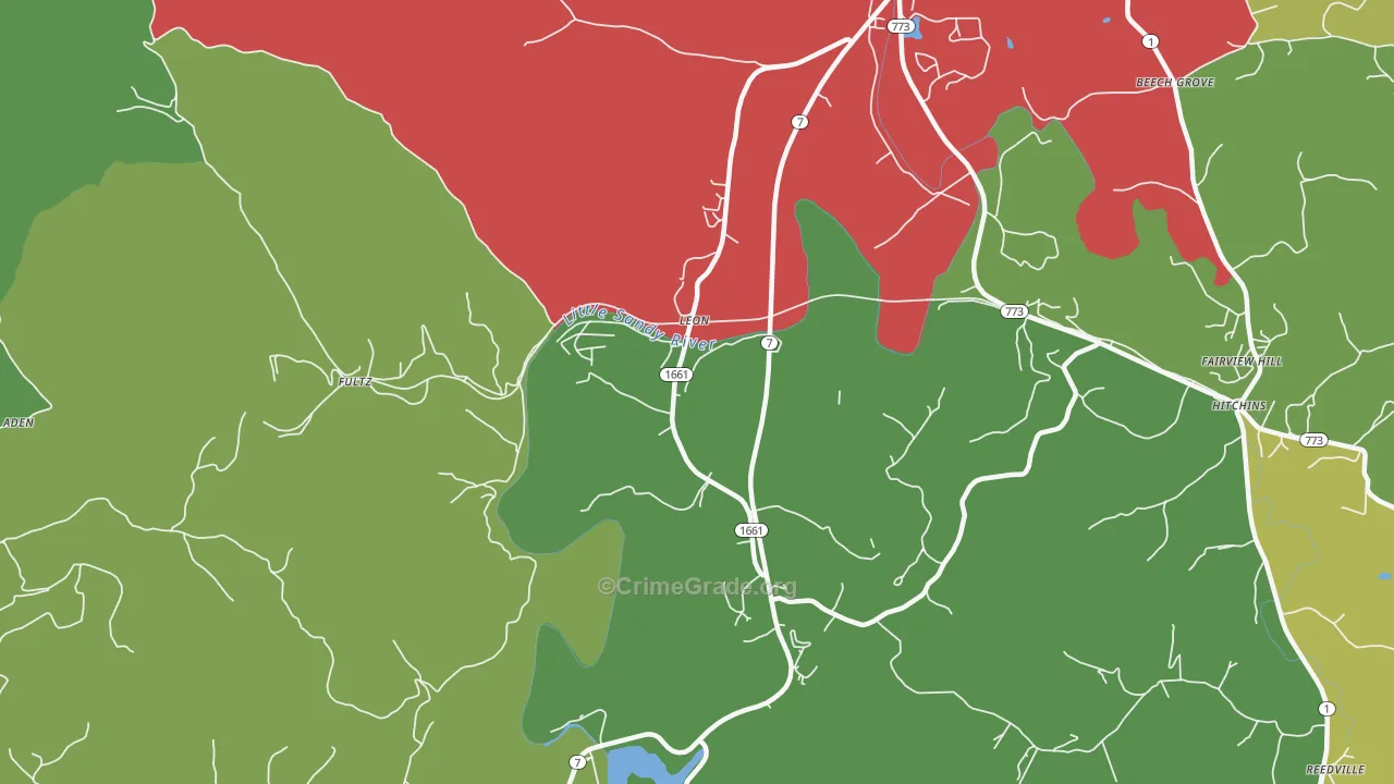 Leon, KY Map of Vehicle Theft Rates