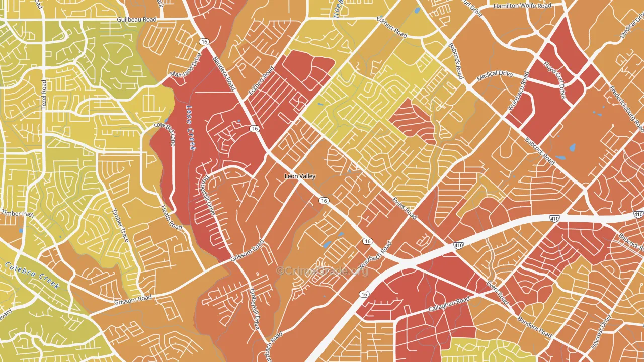 Leon Valley, TX Map of Vehicle Theft Rates