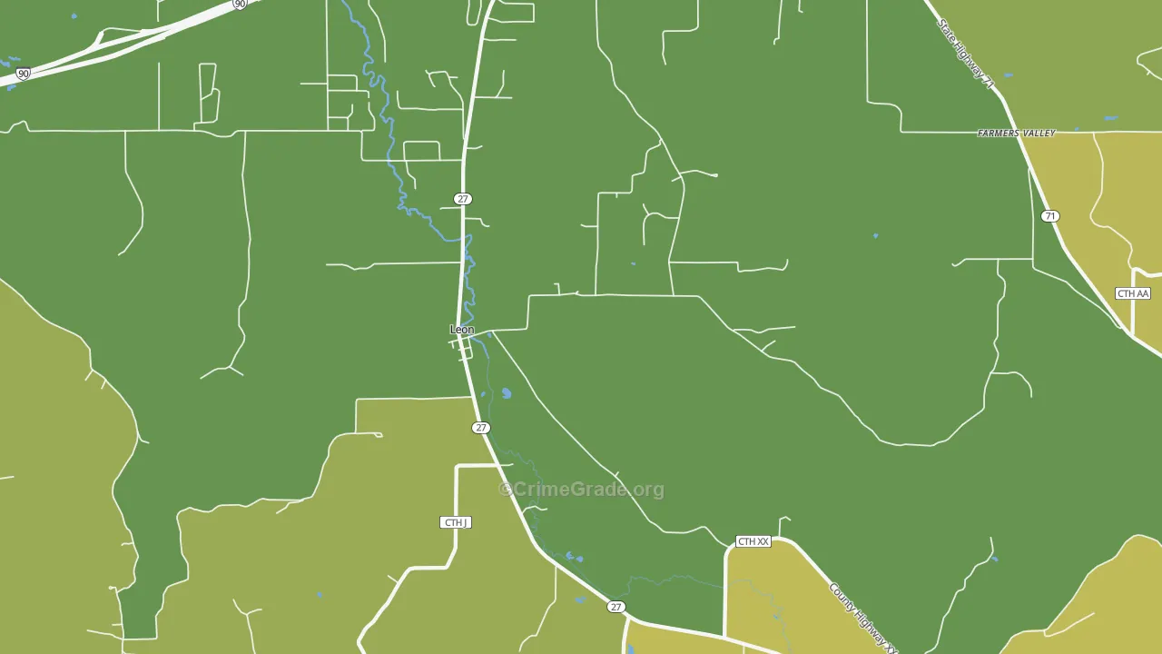 Leon, WI Map of Vehicle Theft Rates