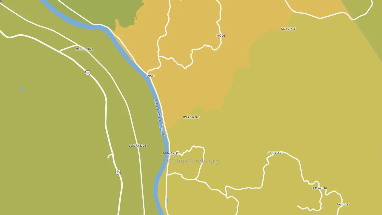 Leon, WV Map of Vehicle Theft Rates