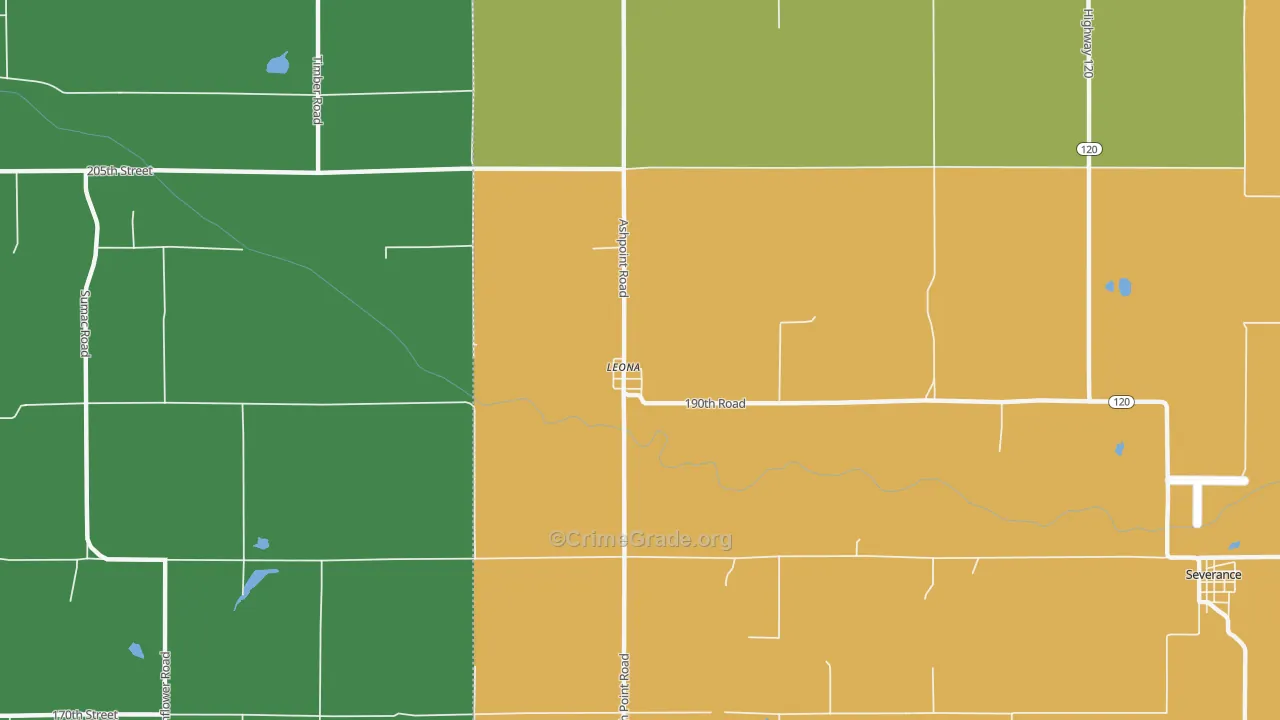 Leona, KS Map of Vehicle Theft Rates