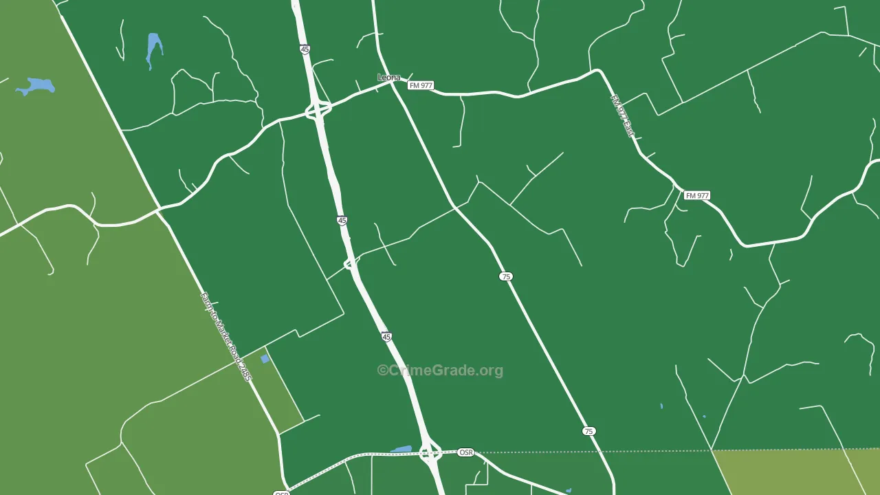 Leona, TX Map of Vehicle Theft Rates