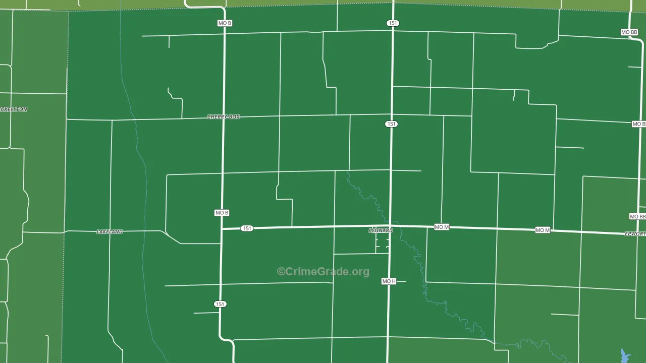 Leonard, MO Map of Vehicle Theft Rates