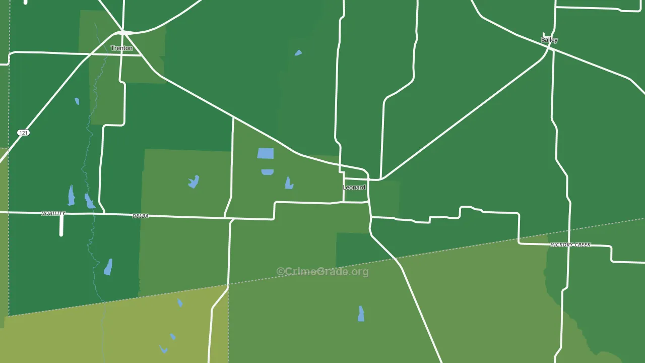 Leonard, TX Map of Vehicle Theft Rates