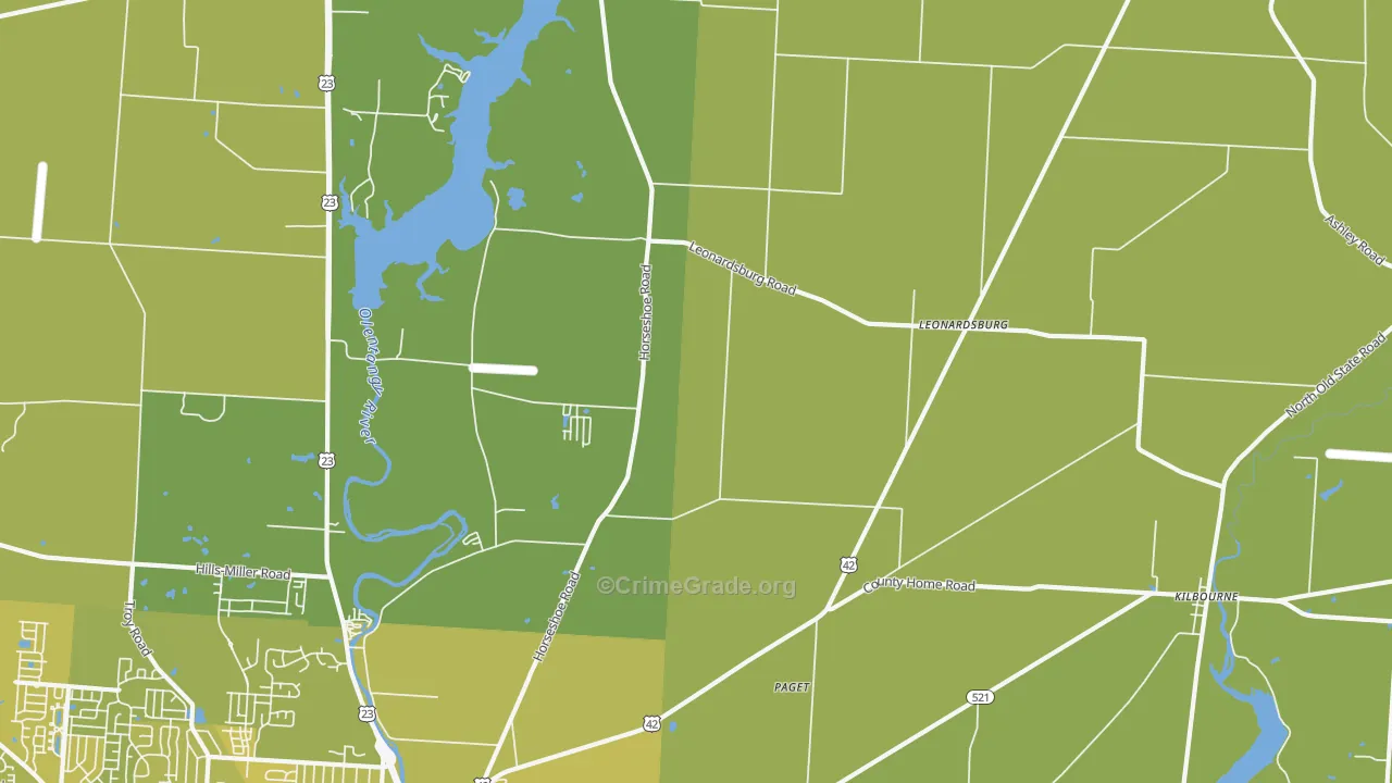 Leonardsburg, OH Map of Vehicle Theft Rates
