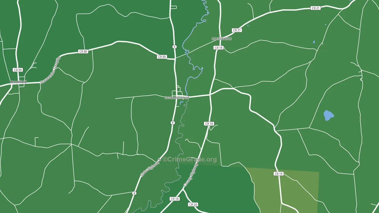 Leonardsville, NY Map of Vehicle Theft Rates
