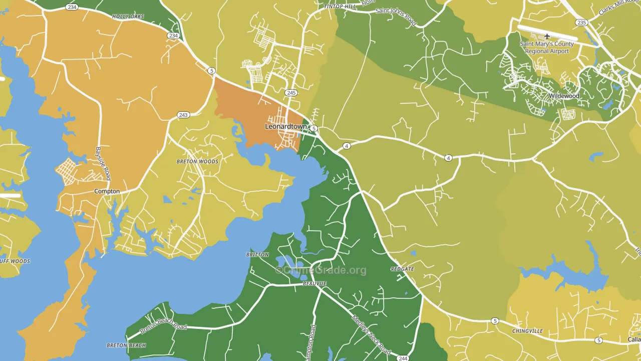 Leonardtown, MD Map of Vehicle Theft Rates