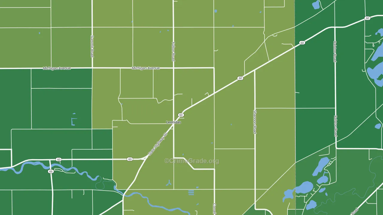Leonidas, MI Map of Vehicle Theft Rates