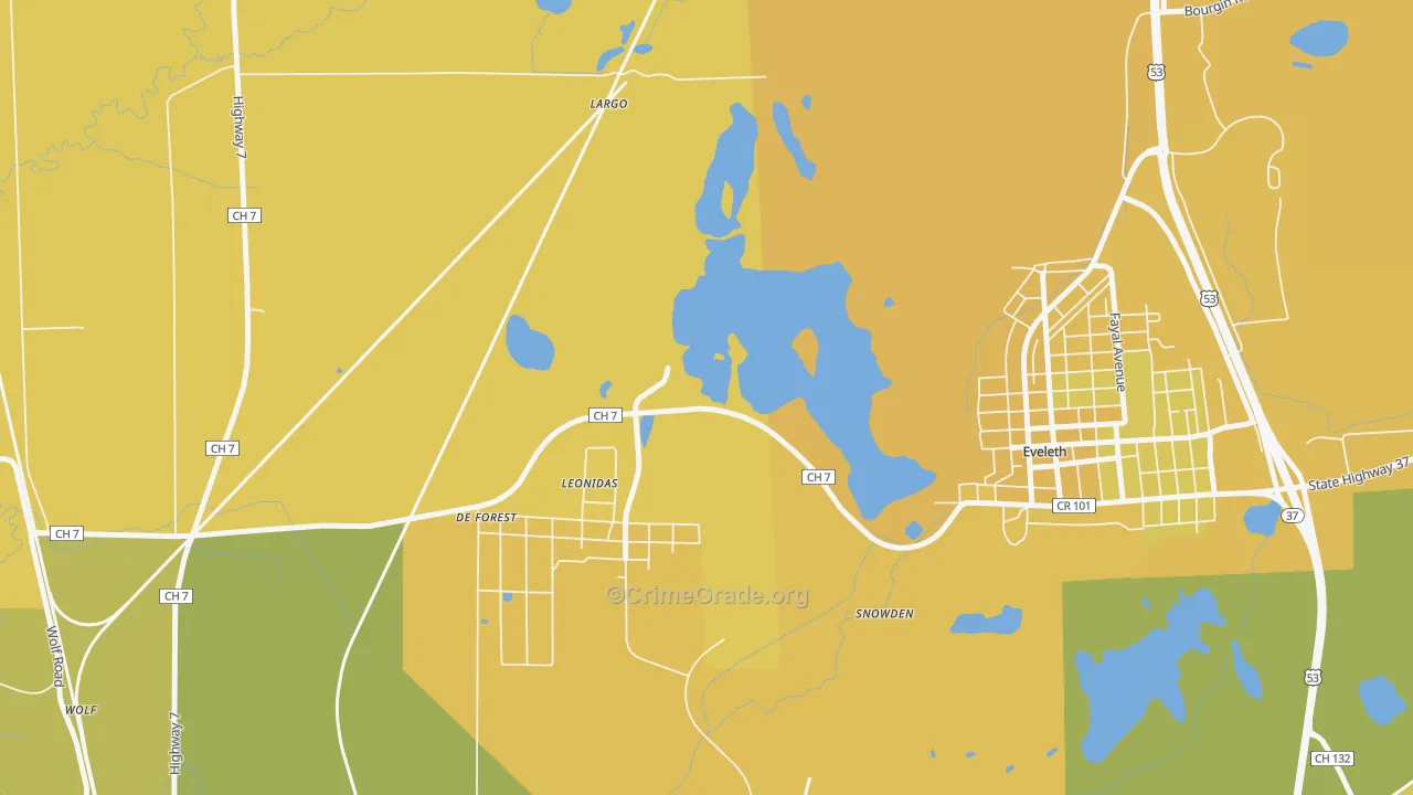 Leonidas, MN Map of Vehicle Theft Rates