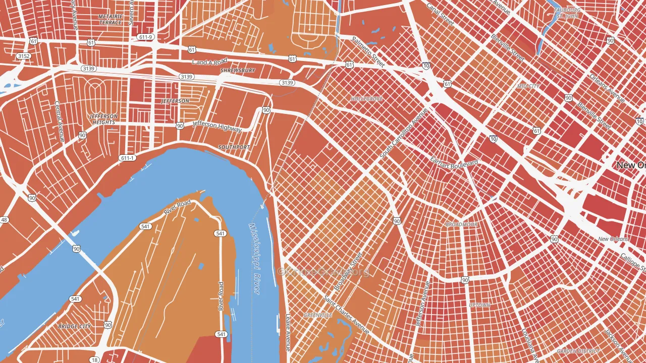 Leonidas, New Orleans, LA Map of Vehicle Theft Rates