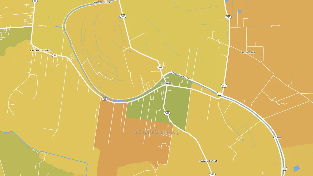 Leonville, LA Map of Vehicle Theft Rates