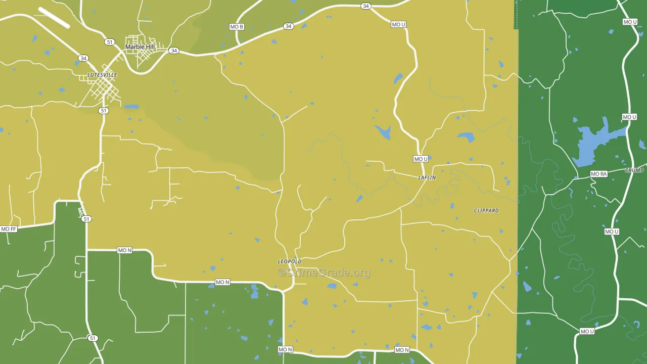 Leopold, MO Map of Vehicle Theft Rates