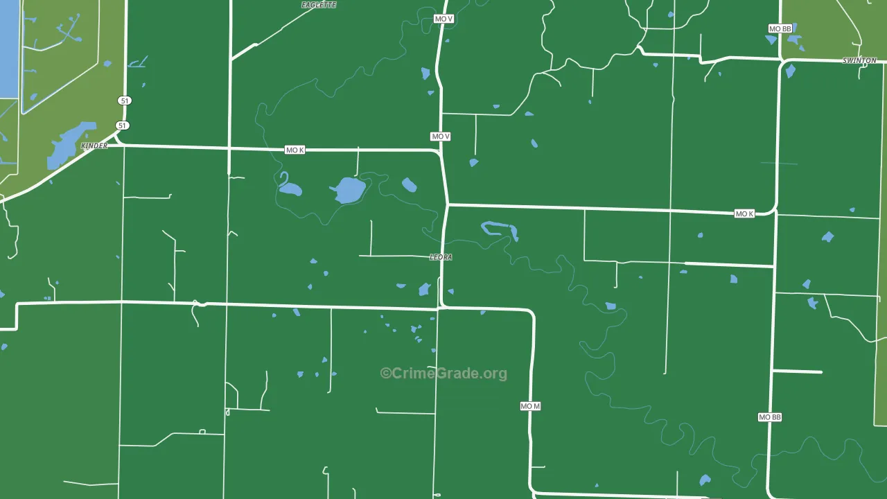 Leora, MO Map of Vehicle Theft Rates