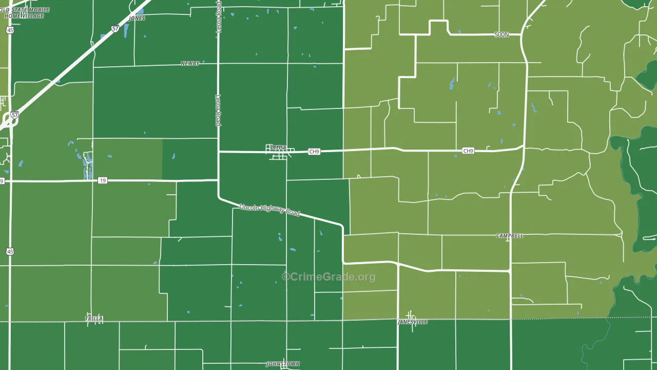 Lerna, IL Map of Vehicle Theft Rates