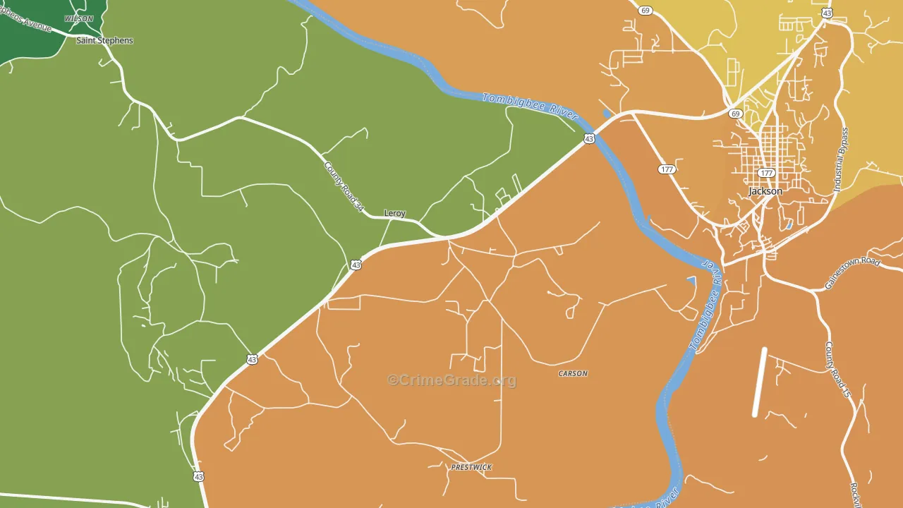 Leroy, AL Map of Vehicle Theft Rates