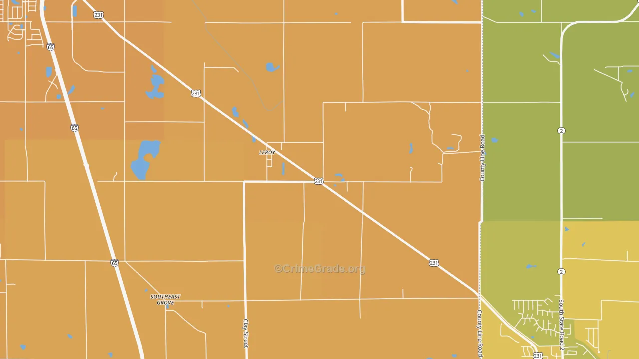 Leroy, IN Map of Vehicle Theft Rates
