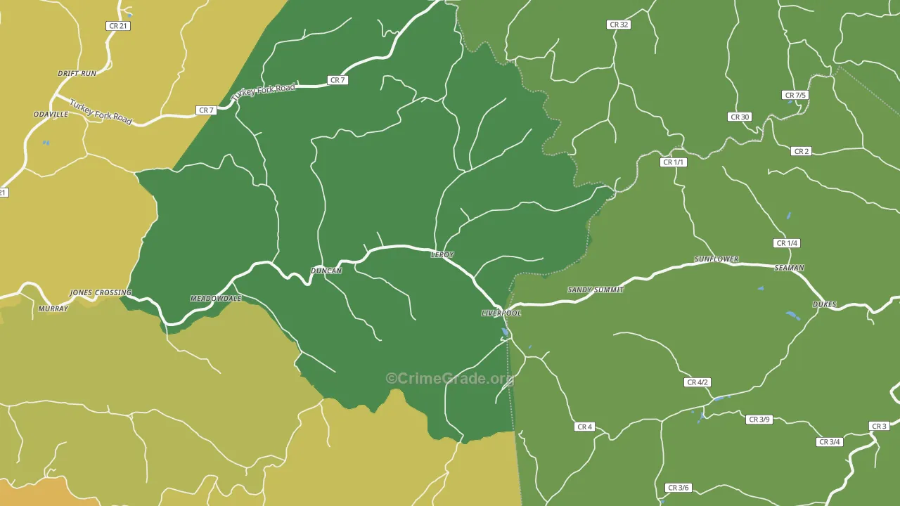 Leroy, WV Map of Vehicle Theft Rates