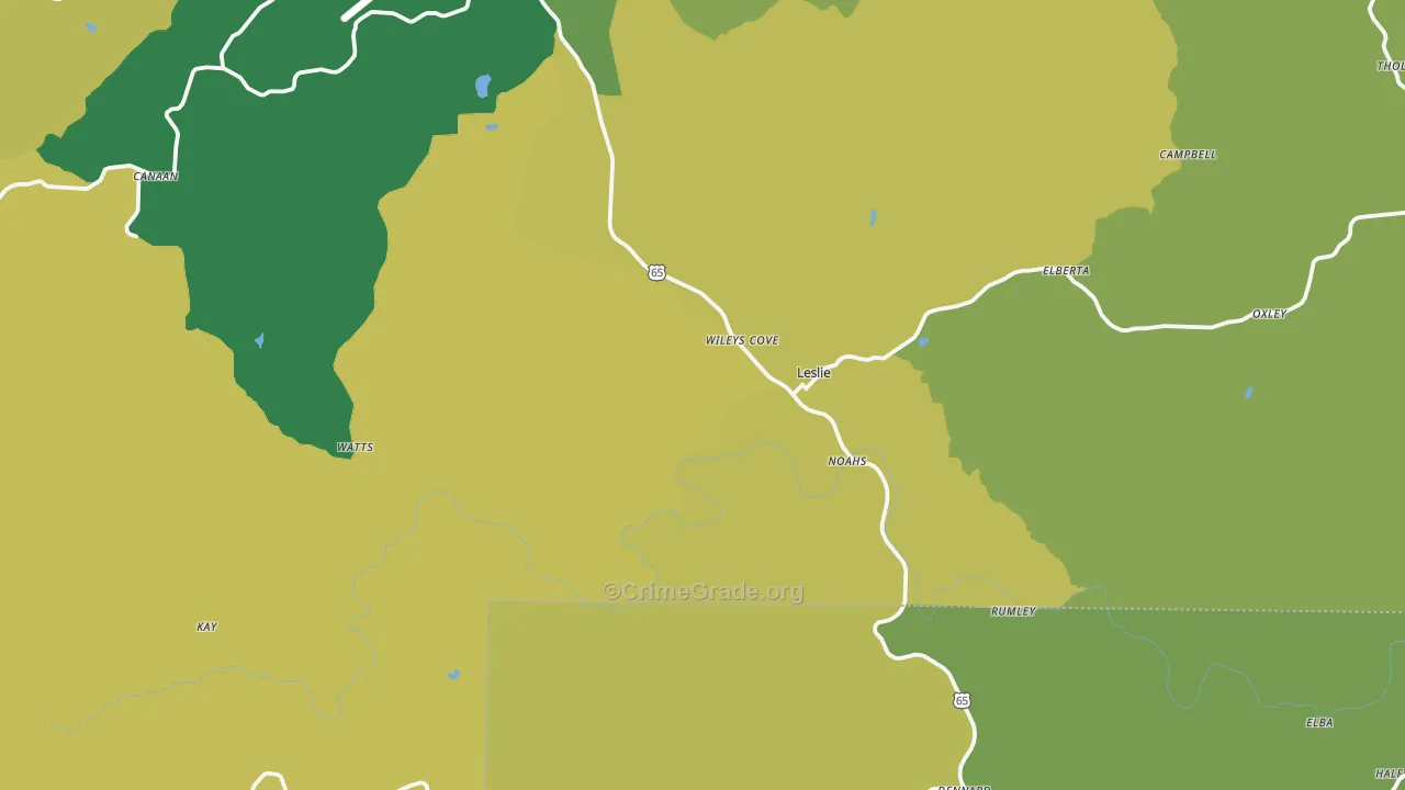 Leslie, AR Map of Vehicle Theft Rates