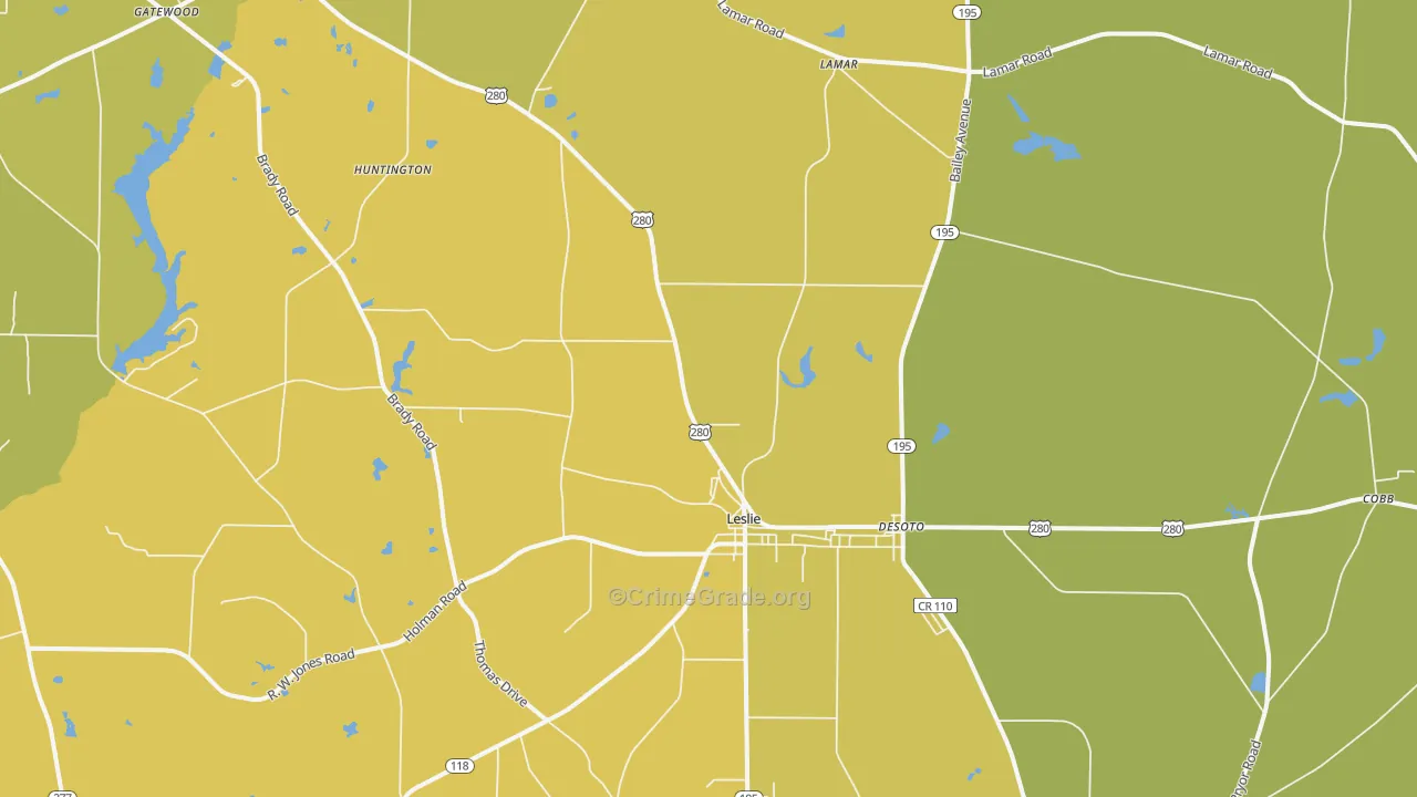 Leslie, GA Map of Vehicle Theft Rates