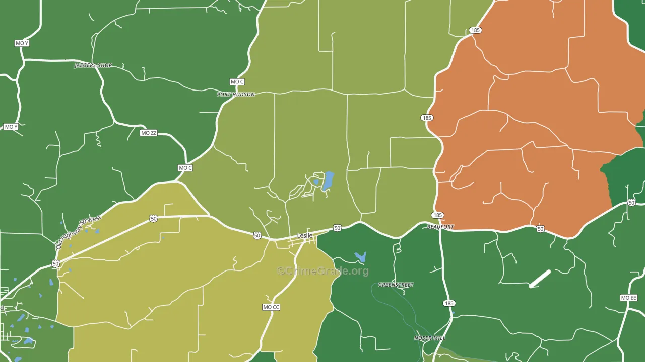Leslie, MO Map of Vehicle Theft Rates