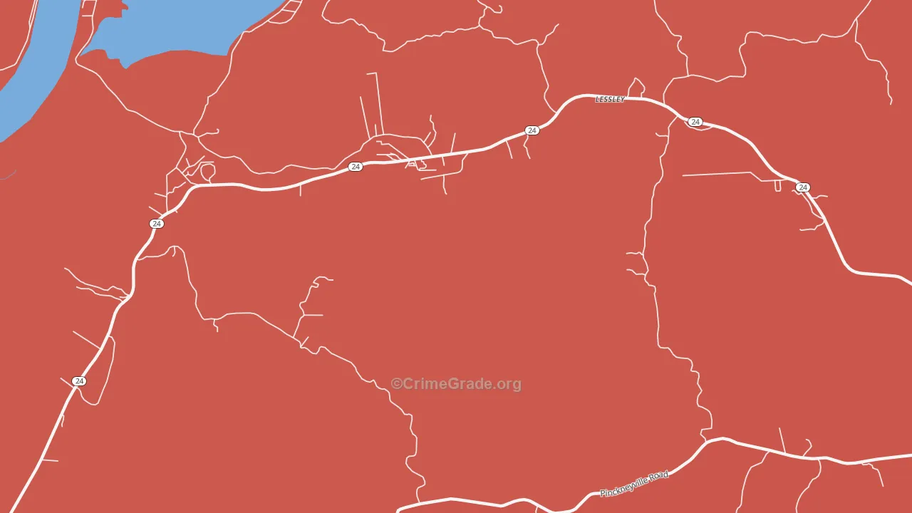 Lessley, MS Map of Vehicle Theft Rates