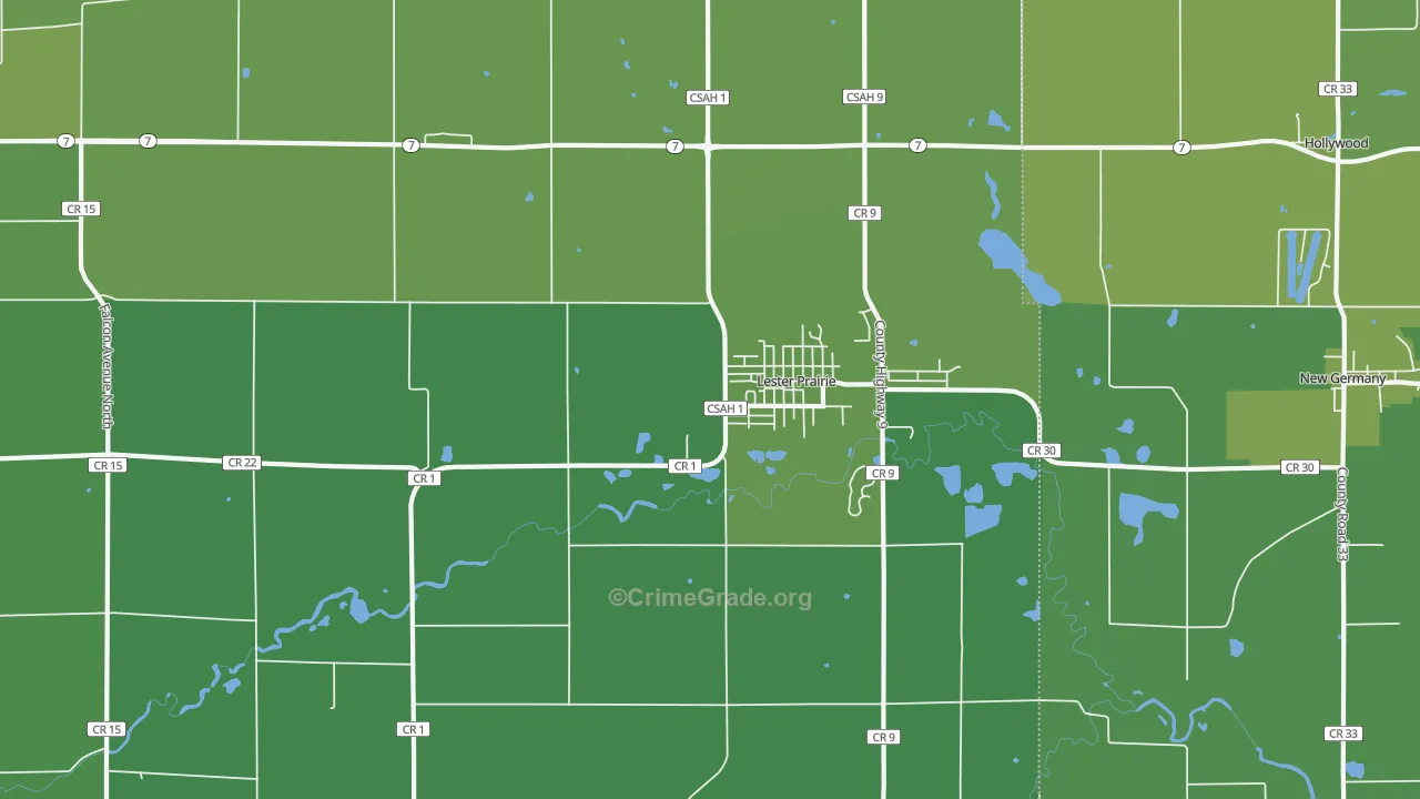 Lester Prairie, MN Map of Vehicle Theft Rates