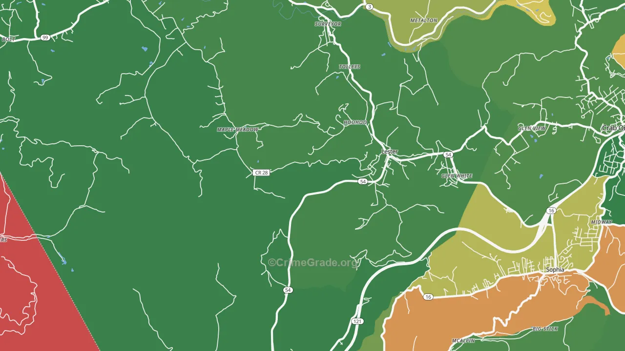 Lester, WV Map of Vehicle Theft Rates