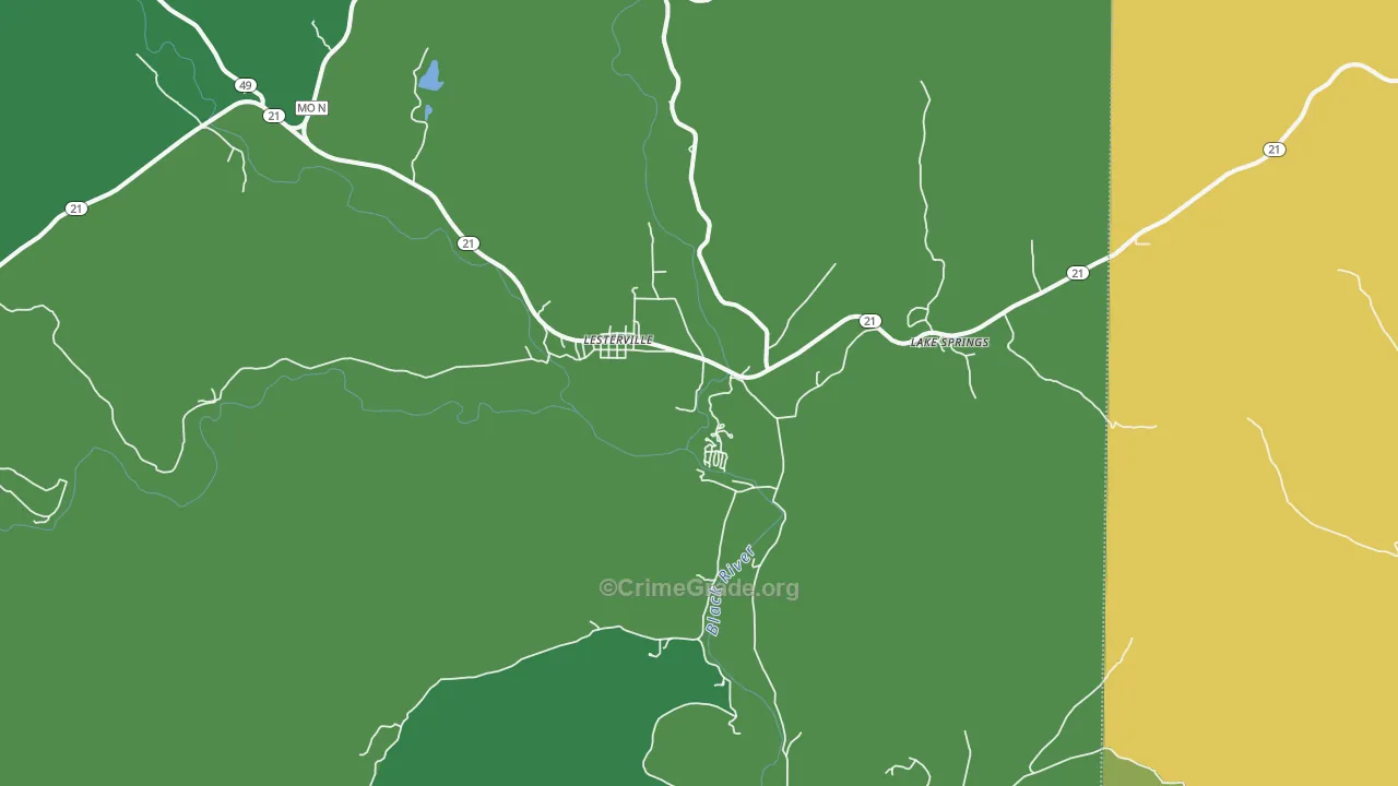 Lesterville, MO Map of Vehicle Theft Rates