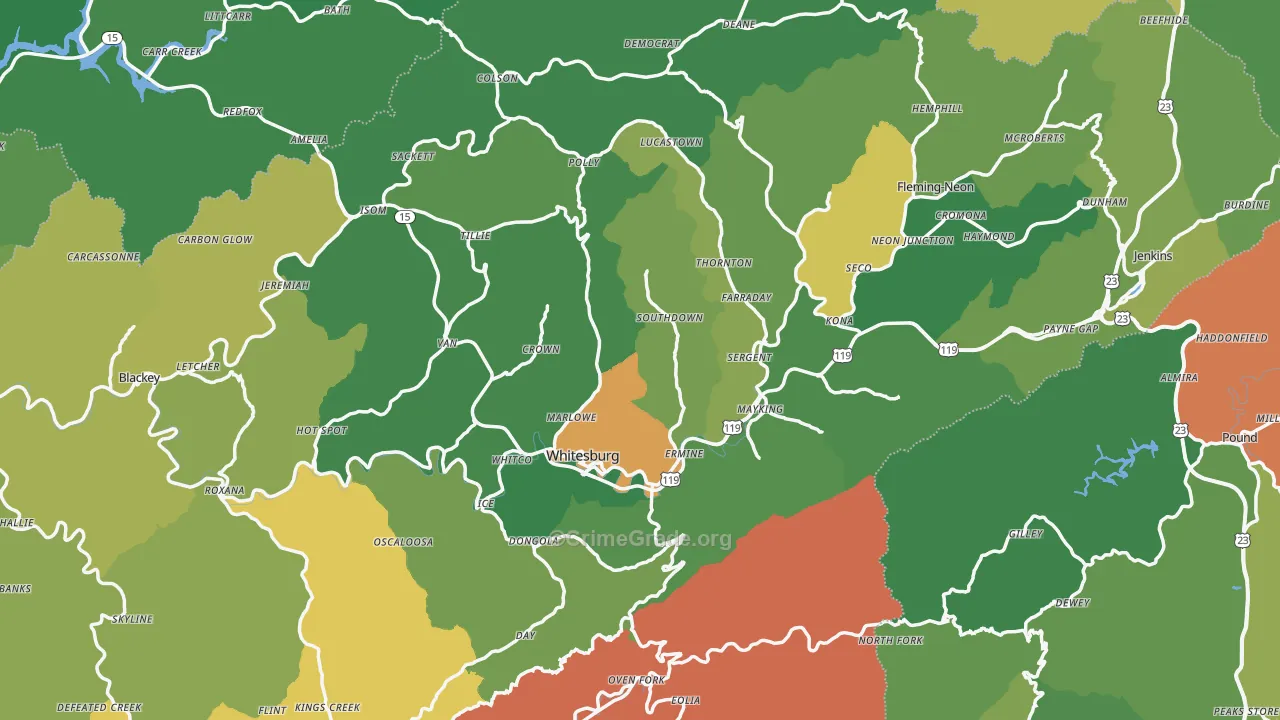 Letcher County, KY Map of Vehicle Theft Rates