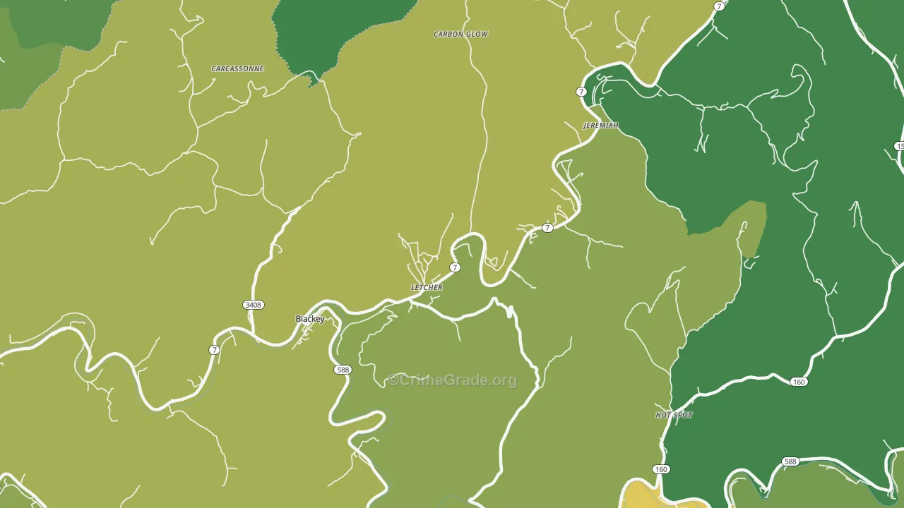 Letcher, KY Map of Vehicle Theft Rates