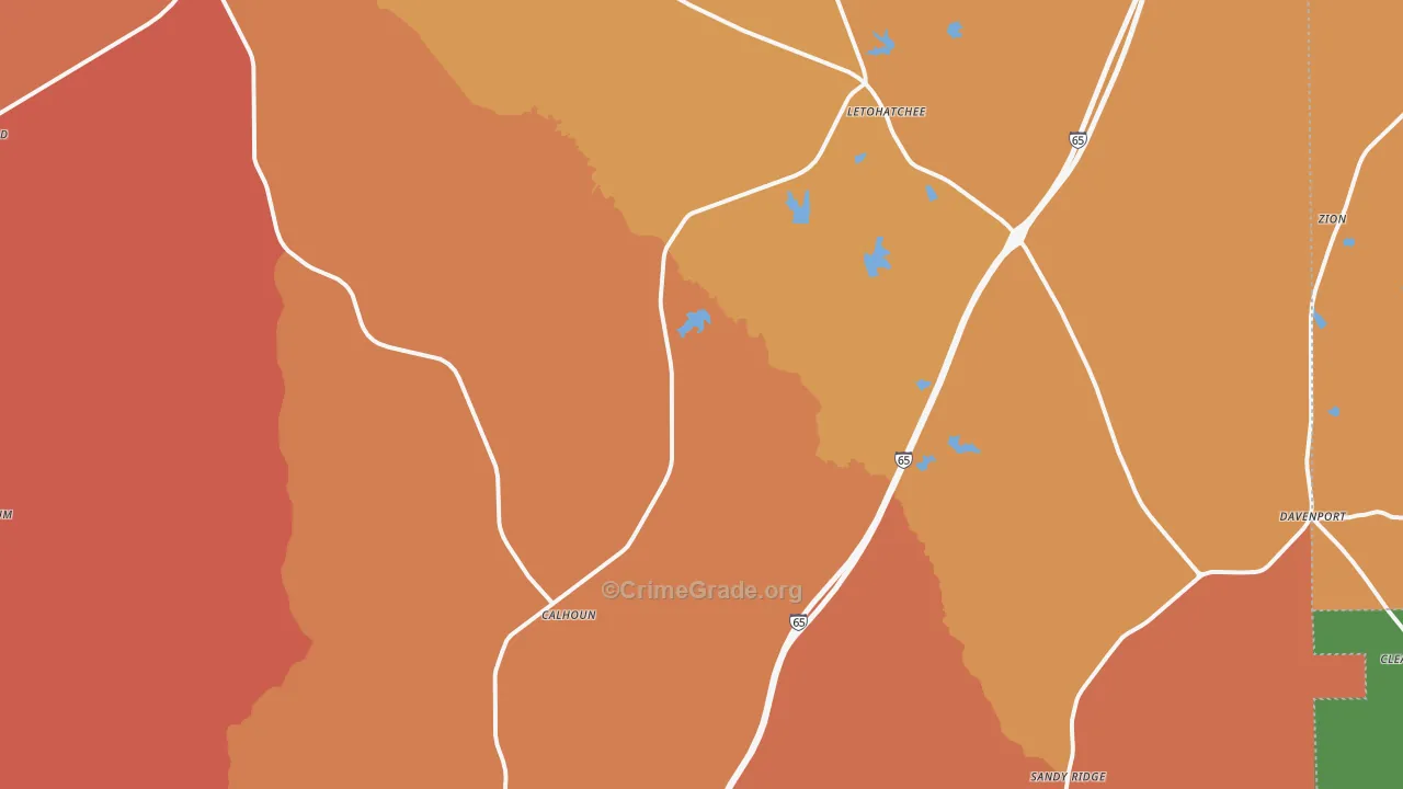 Letohatchee, AL Map of Vehicle Theft Rates
