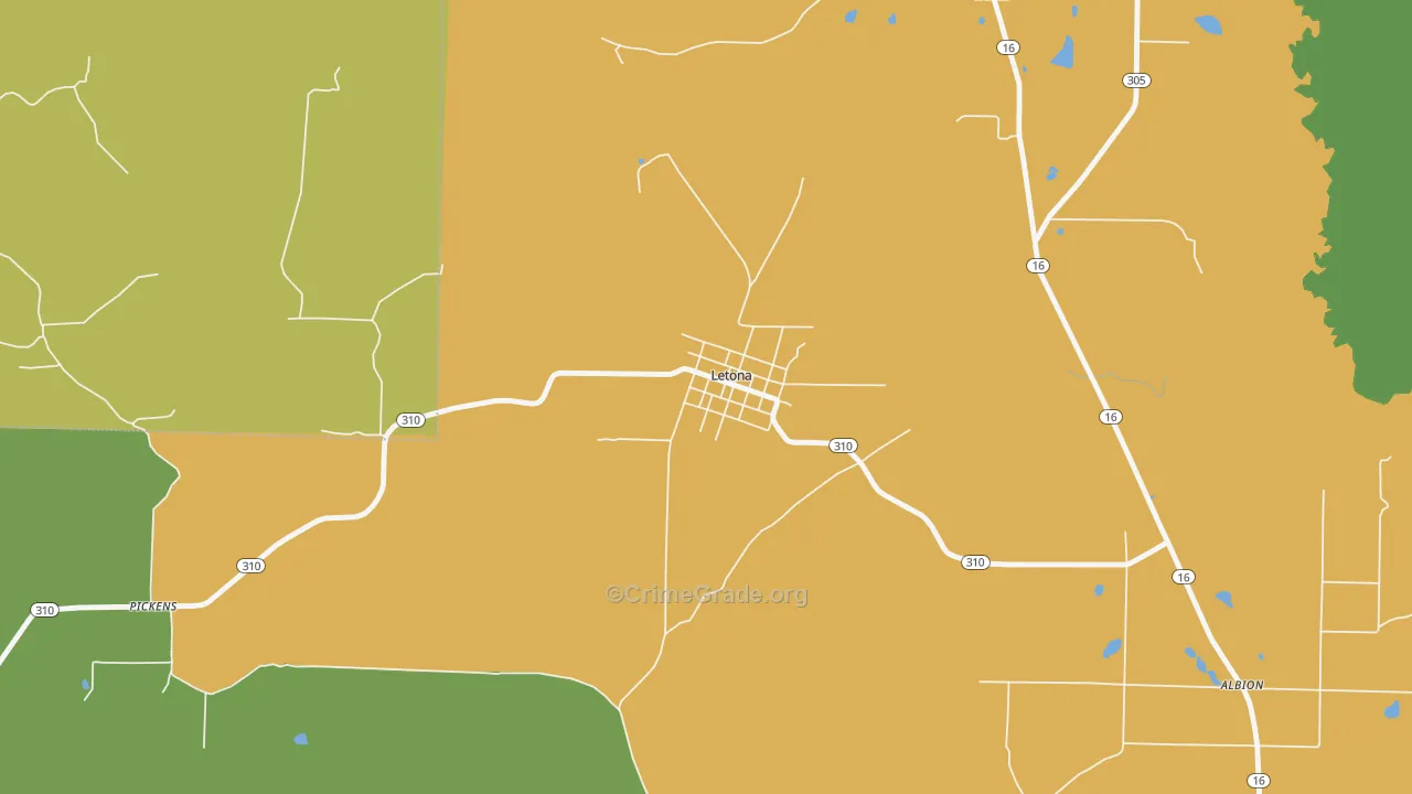 Letona, AR Map of Vehicle Theft Rates