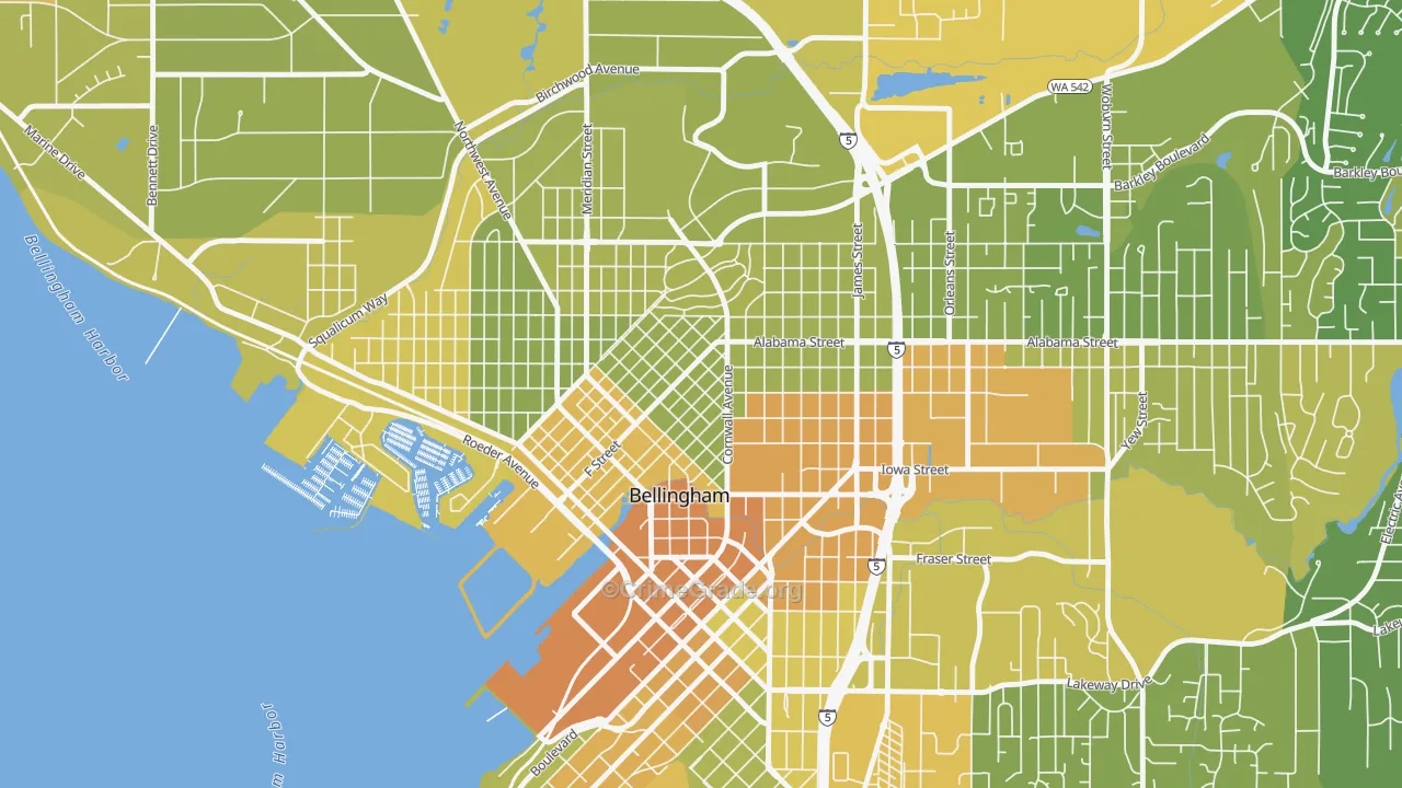 Lettered Streets, Bellingham, WA Map of Vehicle Theft Rates