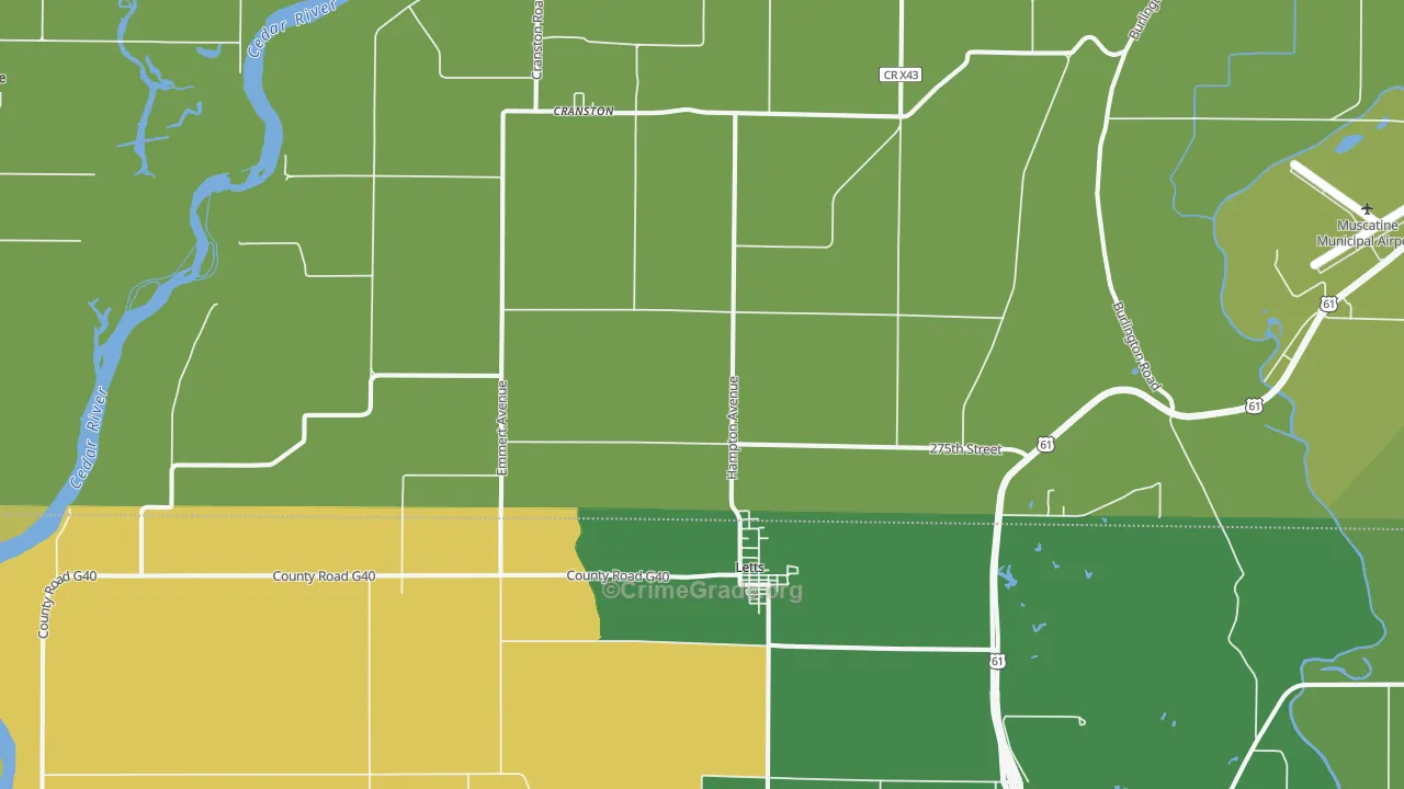 Letts, IA Map of Vehicle Theft Rates