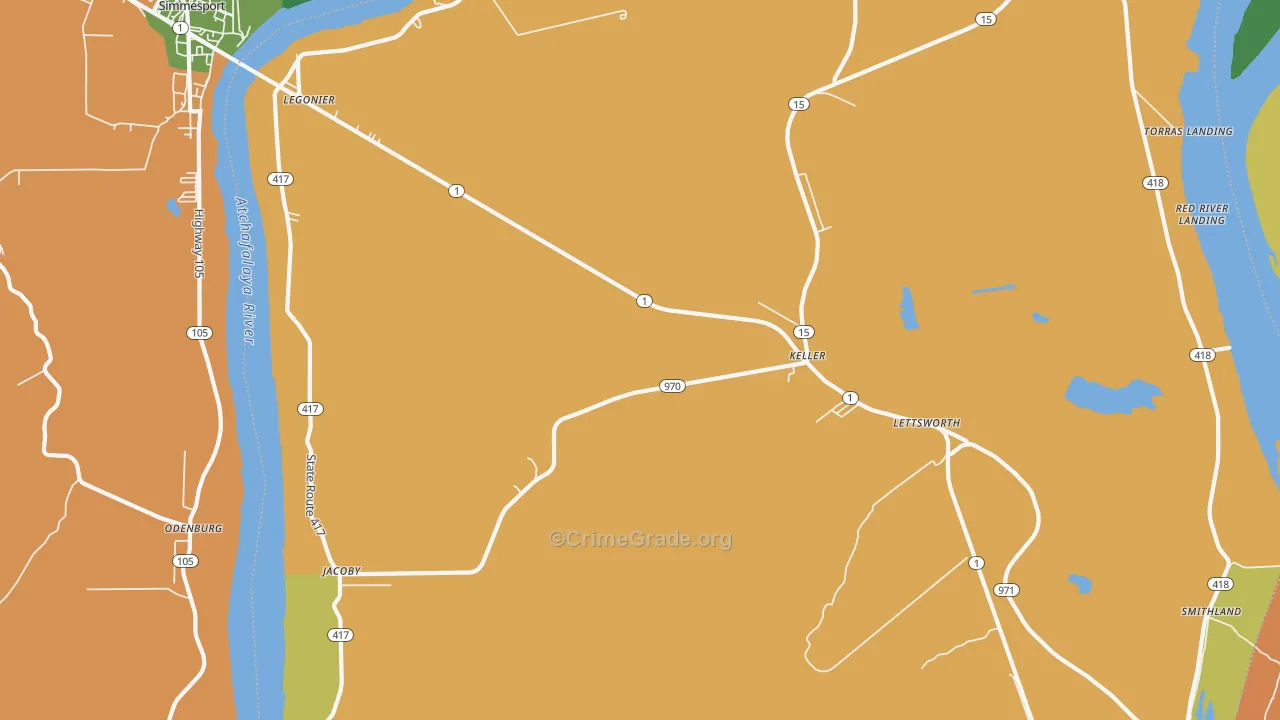 Lettsworth, LA Map of Vehicle Theft Rates