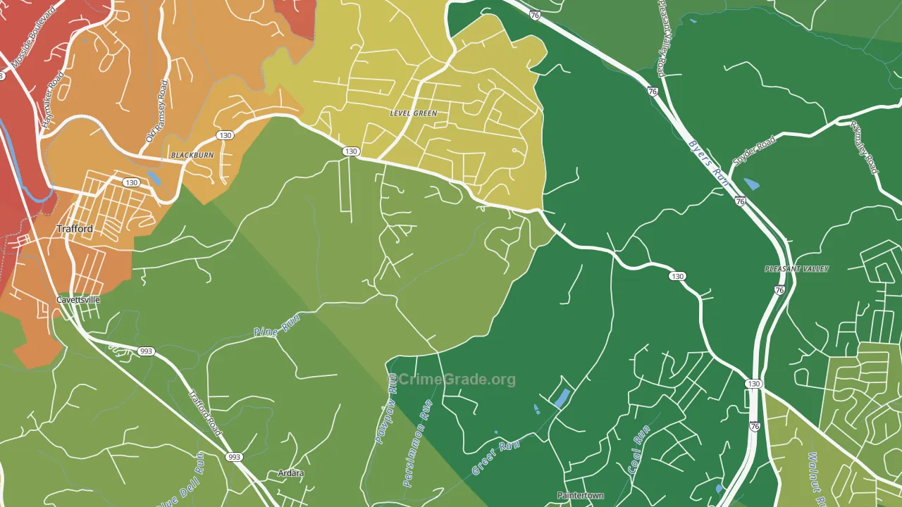 Level Green, PA Map of Vehicle Theft Rates
