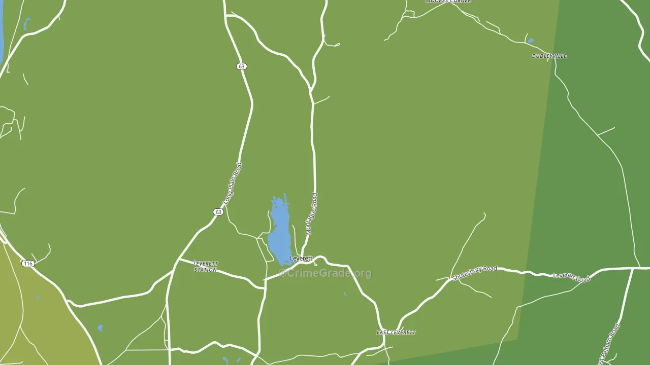 Leverett, MA Map of Vehicle Theft Rates