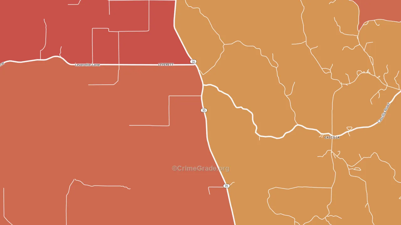 Leverett, MS Map of Vehicle Theft Rates