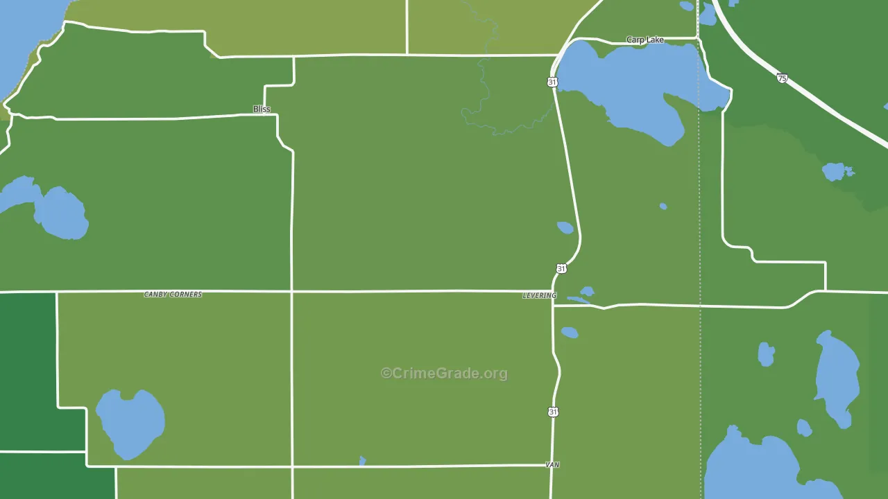 Levering, MI Map of Vehicle Theft Rates